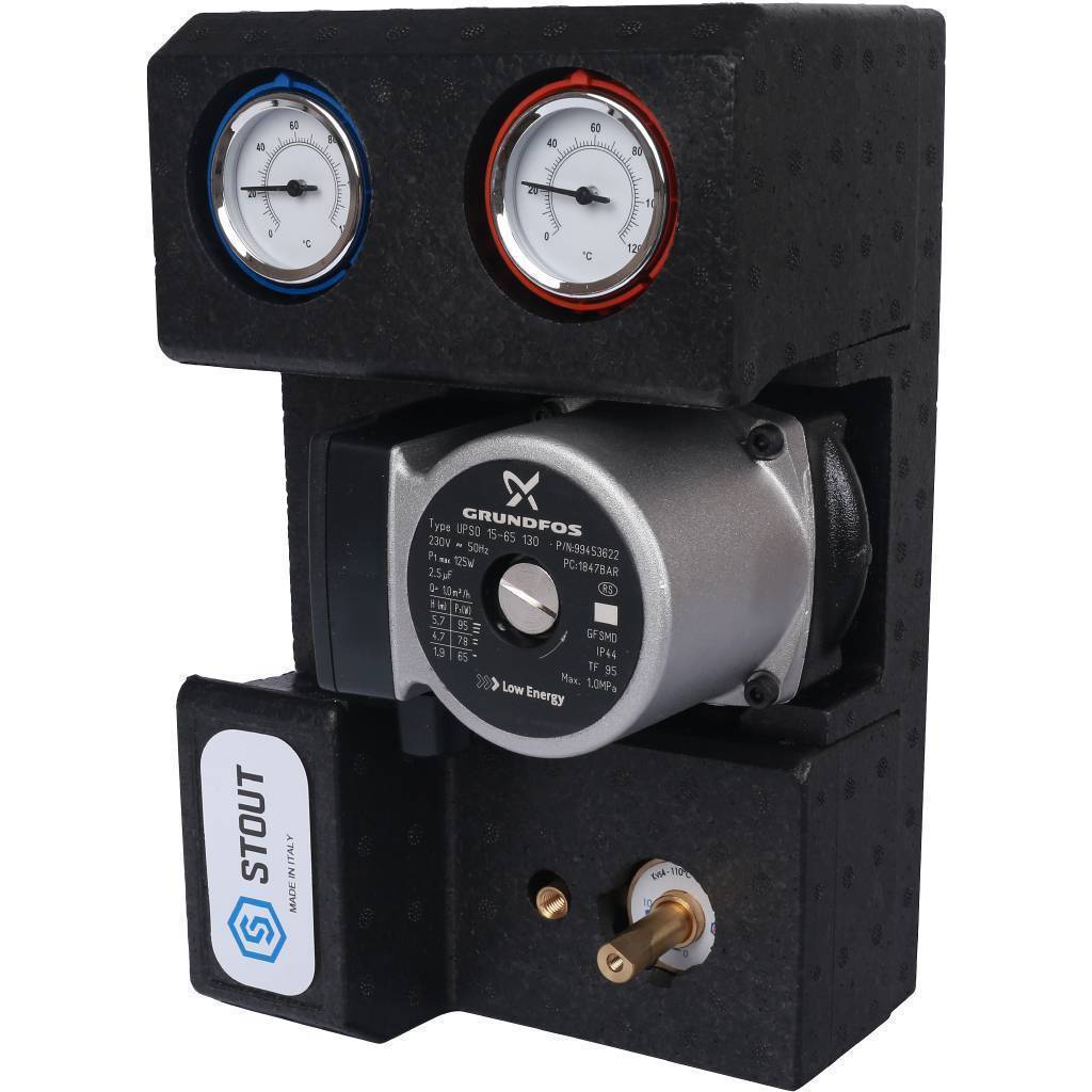 Купить SDG-0007-002002 STOUT SDG-0007 Насосная группа с 3-х ходовым приводным смесителем 3/4" с насосом Grundfos UPSO 15-65 130 STOUT по лучшей цене с доставкой - интернет-магазин Прогрессивные решения