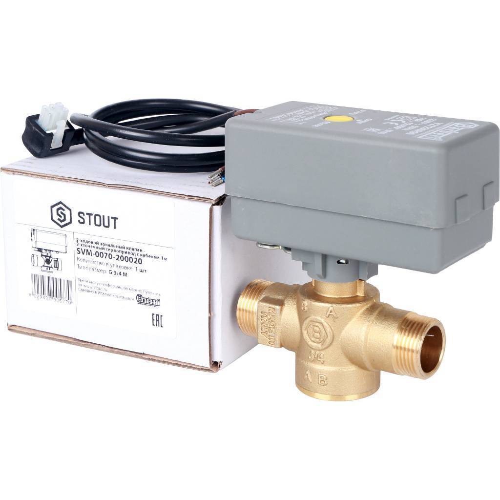 Купить SVM-0070-200020 STOUT  2-Ходовой зональный клапан, сервопривод 230V, с 3-х жильным кабелем 1м., НР 3/4" STOUT по лучшей цене с доставкой - интернет-магазин Прогрессивные решения